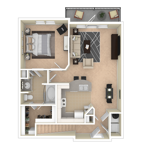 Floor plan for 1 bed, 1 bath, 841 sqft